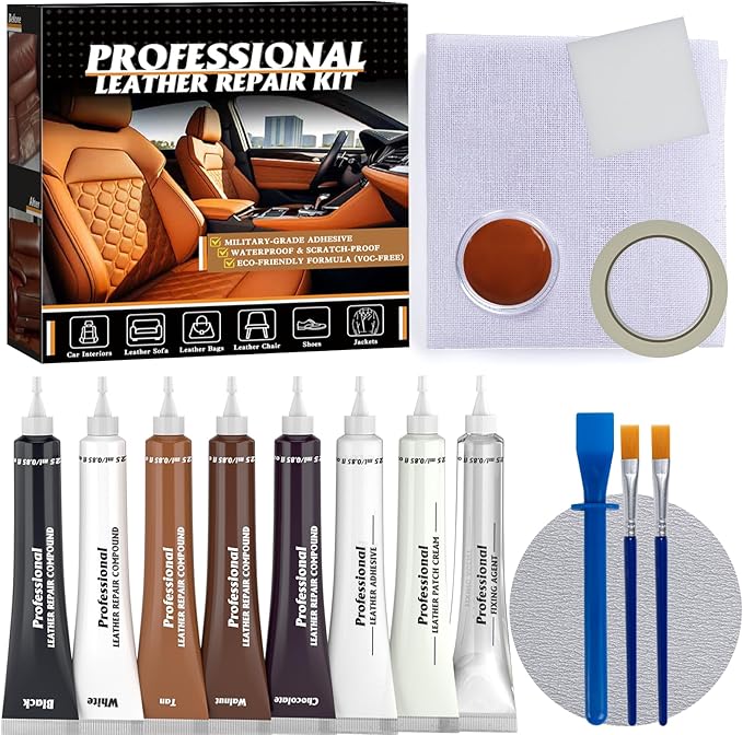 Leather Repair Kit for Furniture, Car Seats, Sofa, Jacket, and Purse, Vinyl Repair Kit with Super Easy Instructions to Match Any Color, Restore Any Glossy Leather Surface