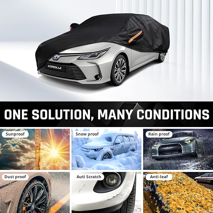 Car Cover Custom Fit for Toyota Corolla 2013-2025, Honda Civic 2016-2025, 6 Layer Heavy Duty Car Cover Waterproof All Weather with Cotton Liner & Door Zipper