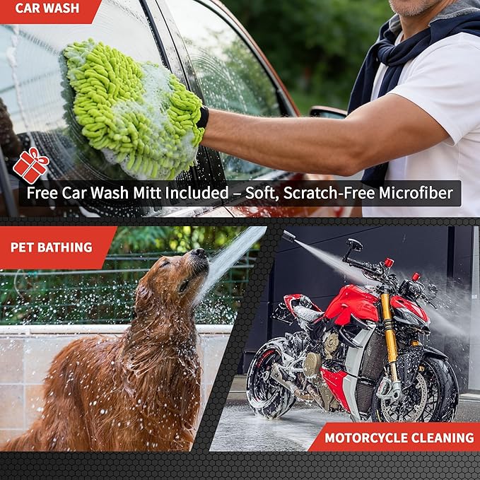 Pressure Washer Gun with Foam Cannon Kit, 1/4” Quick Connect, 5 Adjustable Nozzles & Dual Switch for Car Wash Foam Gun & Pressure Washer Gun