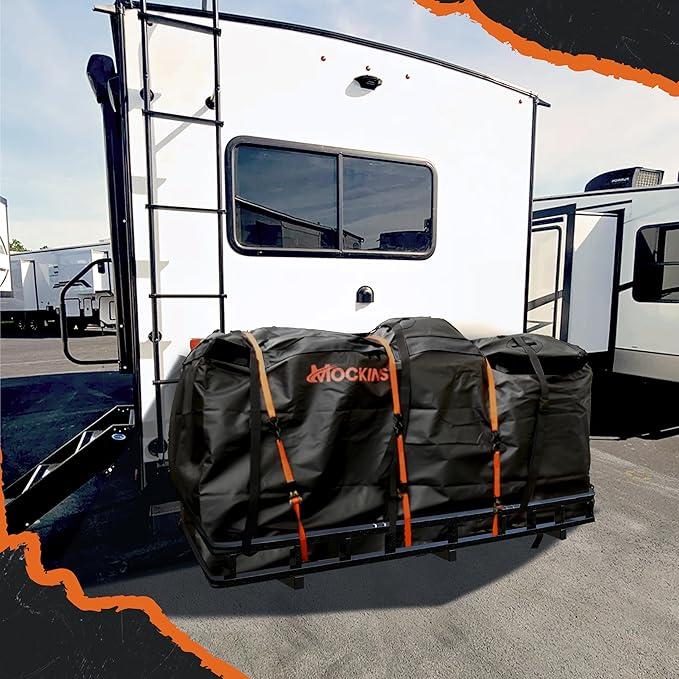 Mockins 40 Cu Ft XXL Hitch Cargo Carrier Bag 84"x24"x34" | 7 Ft Extra Wide Waterproof Trailer Hitch Storage & Truck Bed Cargo Bag | Heavy Duty Vehicle Soft-Shell Carriers w/Lock, Straps & Carry Case