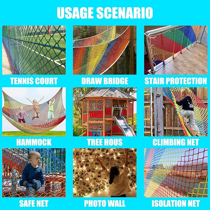 Climbing Cargo Net for Kids Outdoor Balcony Safety Net Rope Netting Playground Climbing Net Stairway Railing Safety Net for Children Pets Toys Knotless Polyester Sports Netting