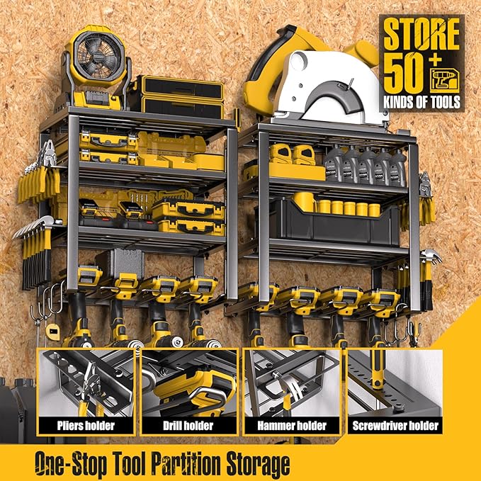 Spampur Power Tool Organizer Wall Mount, Heavy Duty 420LB with 8-Slot Drill Holder - All-in-One Garage Storage for Workshop, Christmas Gift for Men, Dad, DIYers, 15 Min Quick Assembly
