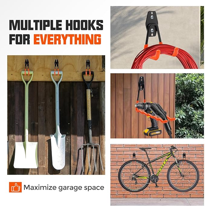Heavy Duty Garage Hooks, 24 Pack Steel Wall Mount Storage Organizer with Anti-Slip Coating Garage Hook Set for Hanging Ladders, Bikes, Tools, Ropes, Coats