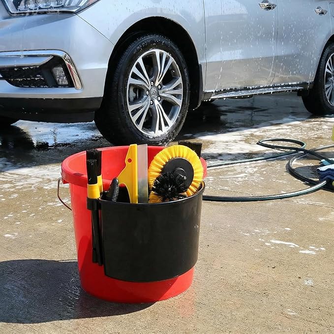 4 Pieces Detailing Bucket Organizer, Portable Bucket Tool Caddy with Drainage Holes, Multipurpose Auto Wash Tool Hanger Cleaning Accessory for Home, Garden, Ice Fishing, Universal Fit