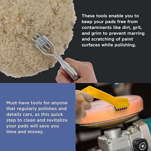 TCP Global Polishing and Buffing Pad Cleaning Spur Tool and Foam Pad Conditioning Brush - Clean Recondition Polisher Buffer Wool Compound & Polish Pads - Revitalize Microfiber Bonnets, Auto Detailing
