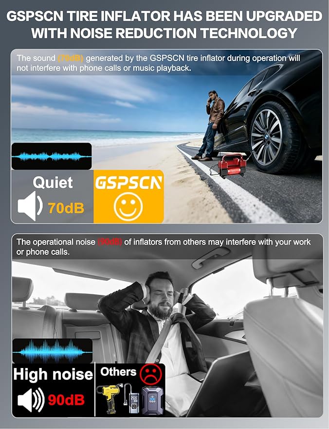 GSPSCN 6X Faster Inflation Tire Inflator Heavy Duty Double Cylinders with Portable Bag- Car Accessories，Metal 12V Air Compressor Pump 150PSI with Adapter for Car, Truck, SUV Tires, Dinghy, Air Bed