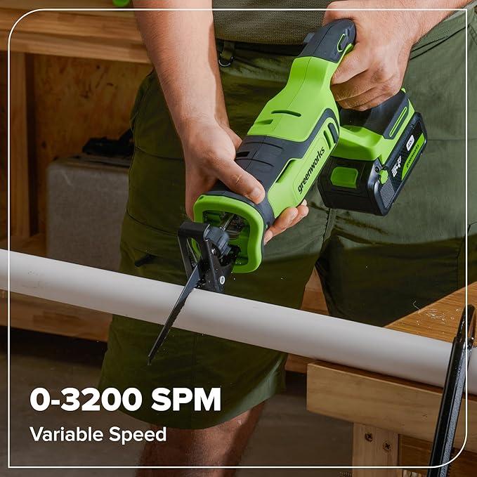 GREENWORKS 24V (6-Tool) Combo (Drill, Impact Driver, Circular Saw, Reciprocating Saw, Multi-Tool, Flashlight), 4.0Ah + 2.0Ah (24,000mAh Power Bank) Batteries, (2) Cables, 65W Rapid Charger