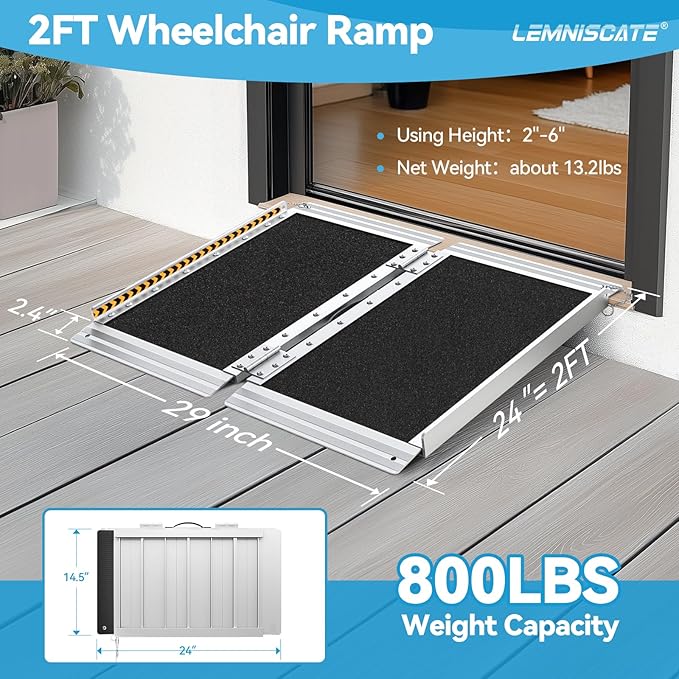 LEMNISCATE Portable Wheelchair Ramp 2FT, Wheelchair Ramps for Home Steps, Non-Slip Handicap Ramp with Handle, Folding Wheel Chair Ramps for Homes Steps, Stairs, Doorways, Scooter, 800LBS Capacity