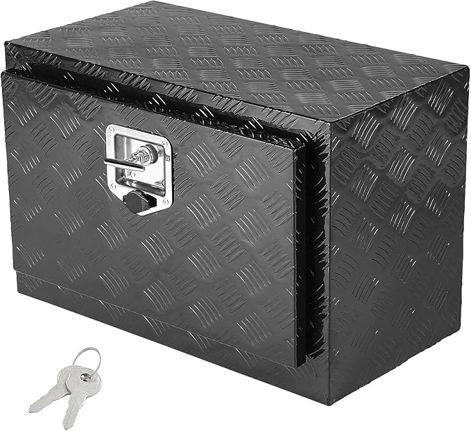 VEVOR Underbody Truck Box, 24" x 17" x 18", Heavy Duty Aluminum Diamond Plate Tool Box with Lock and Keys, Waterproof Trailer Storage Box with T-Handle Latch for Truck, Van, Trailer