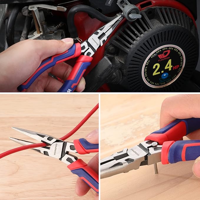 WORKPRO Premium 6” Needle Nose Pliers, Paper Clamp Precision, Heavy-Duty CRV Steel, Soft Grip with Wire Cutter, Long Nose Cutting Pliers