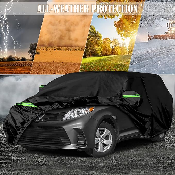 Waterproof Car Cover Replace for 2003-2025 Toyota Sienna Minivan, 6 Layers All Weather Car Covers with Zipper Door & Windproof Bands for Snow Rain Dust Hail Protection (Sienna)