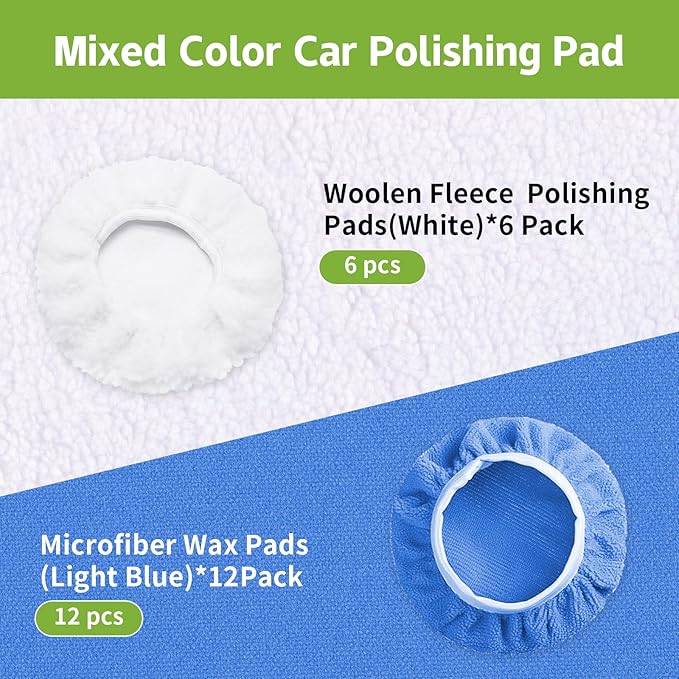 20 Pack Car Polishing Pads, Mix Car Polishing Bonnet Buffing Pads, 12*Microfiber+8*Woollen Car Polisher Buffer Pads, 5" - 6" Car Buffer Pads for Car, Glass,Instruments, Cameras, Furniture, Metal, Wood