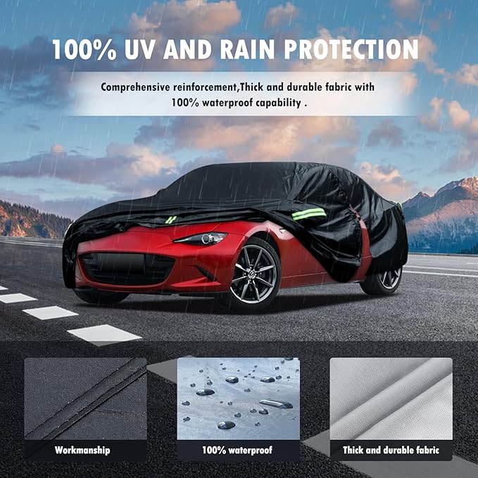 Car Cover Custom Fit for Mazda MX-5 Miata (1989-2025), Waterproof All Weather for Automobiles Full Exterior Cover Sun Rain Snow Protector with Door Zipper