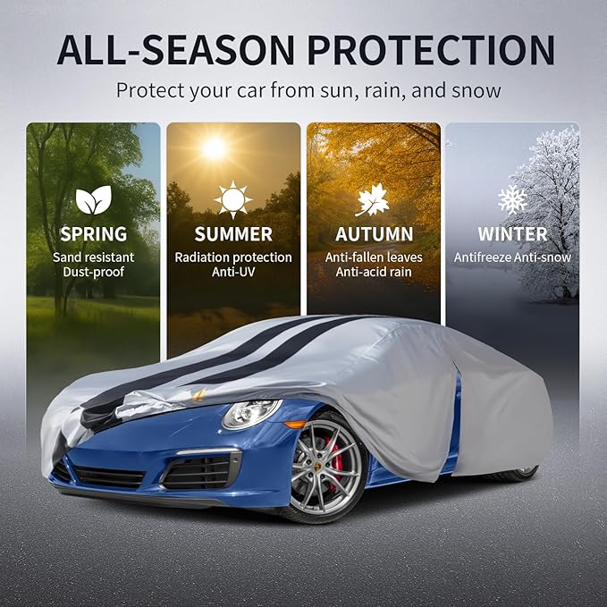 Multi-Layer Car Cover Custom Fit for Porsche 911(991/992/996/997 Series) Carrera 4S/Turbo/Carrera(2011-2026), 100% Waterproof, Gift with Towel, Heavy Duty Car Covers for Rain Sun UV Protection.
