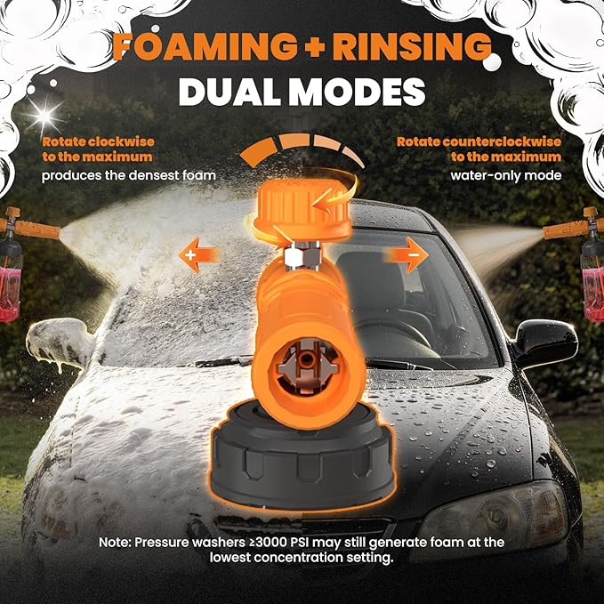 maXpeedingrods Foam Cannon for Pressure Washer, Wide Mouth Quick Release Car Wash Foam Gun with Adjustable Soap Cannon, Thick Snow Foam Lance for Car Wash, 1/4'' Quick Connector, with 2 Orifice Nozzle