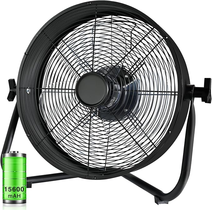 Rechargeable Battery Operated Drum Fan, Portable Outdoor Hurricane Emergency 7-47H Large Battery 12" Floor Fan Hi-Velocity Low Noise Cordless, Watching Event Camping Travel Indoor Home Patio