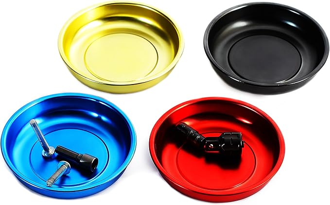 eHomeA2Z Magnetic Bowl 4 1/4" Inch, Ideal At Garage, Home, Construction For Wrenches, Bolts, Nuts, Small Parts (4 Pack 4 1/4" Magnetic Trays)