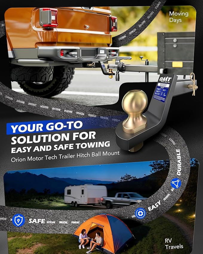 Orion Motor Tech Trailer Hitch Ball Mount, for 2" Receiver with 2-5/16" Ball 4" Drop 8000 lb. Towing Capacity, Heavy-Duty Tow Hitch Reversible Ball Hitch for Truck Boat RV Cargo with Hitch Pin & Clip