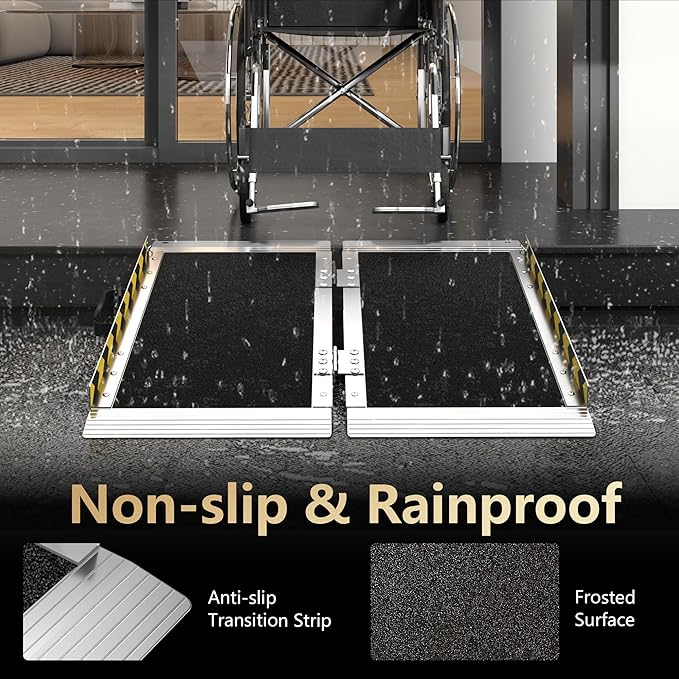 2FT Portable Wheelchair Ramp, Aluminum Wheelchair Ramps with Handle, Anti-Slip Folding Wheel Chair Ramp for Home Steps, Stairs, Entry, Threshold, Doorways, Scooter, 600LBS Capacity