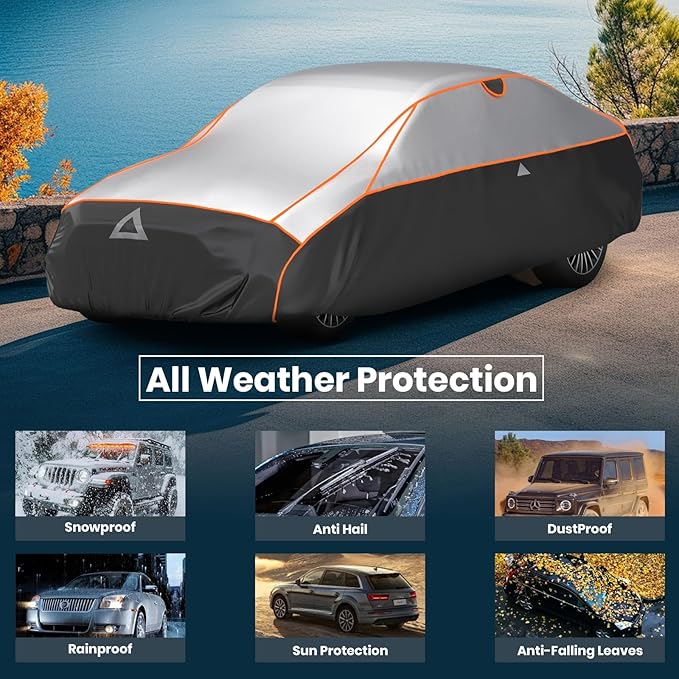 Favoto Hail Protector Car Cover - Sedan Cover Padded Snow Rain Hail Protection for Automobiles Outdoor Heavy Duty with Reflective Stripes Full Car Cover Fits Sedan up to 193"