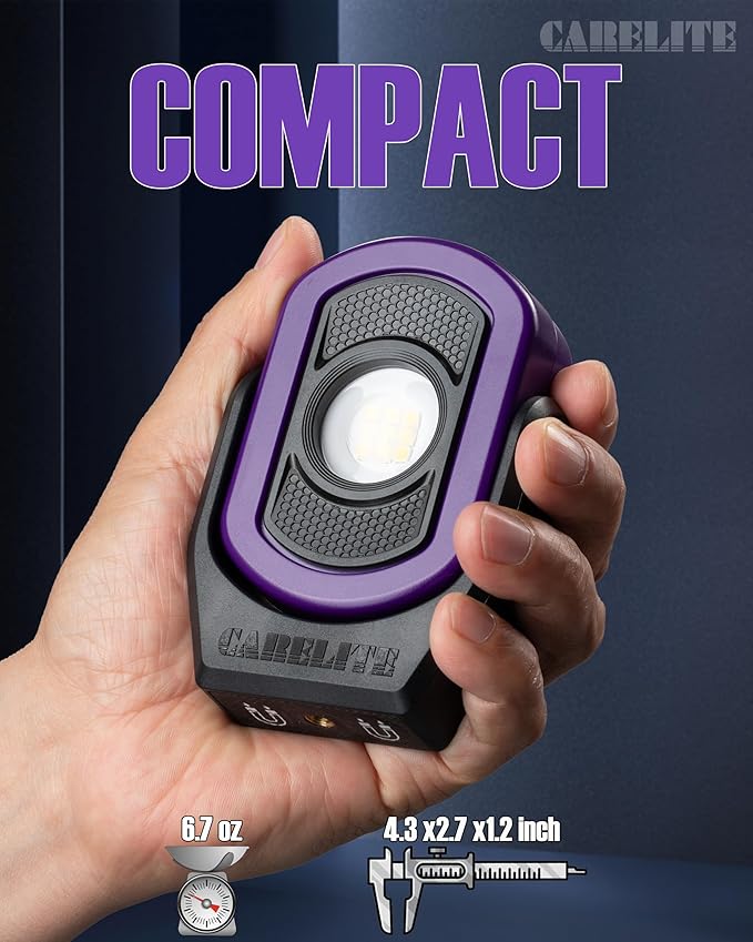 Magnetic Work Light – 780 Lumen Compact Pocket Light, Rechargeable 3000mAh, 360° Pivot, Durable & Portable for Mechanics & Jobsites (Purple, 1-Pack)
