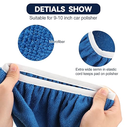Tallew 40 Pcs 9 to 10 Inches Buffer Pads Bulk Car Polisher Bonnets Orbital Buffer Bonnets Microfiber Polishing Pad Car Wax Cover for Cleaning and Polishing(Royal Blue,Light Blue,White)