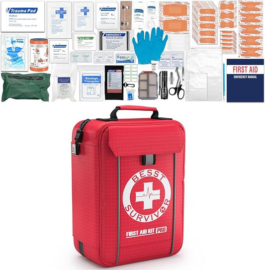 Besst Survivor Comprehensive First Aid Kit -Labeled Compartments for Trauma & Emergencies, Compact Emergency Kits for Car, Boats, Camping, Hurricanes and Outdoor Emergencies Survival -265 Piece