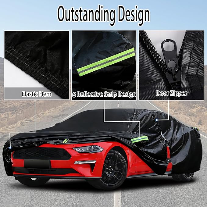 Car Cover Compatible with for Ford Mustang/Shelby 1965-2025, Waterproof All Weather for Automobiles, Outdoor Full Cover Rain Sun UV Protection, Black