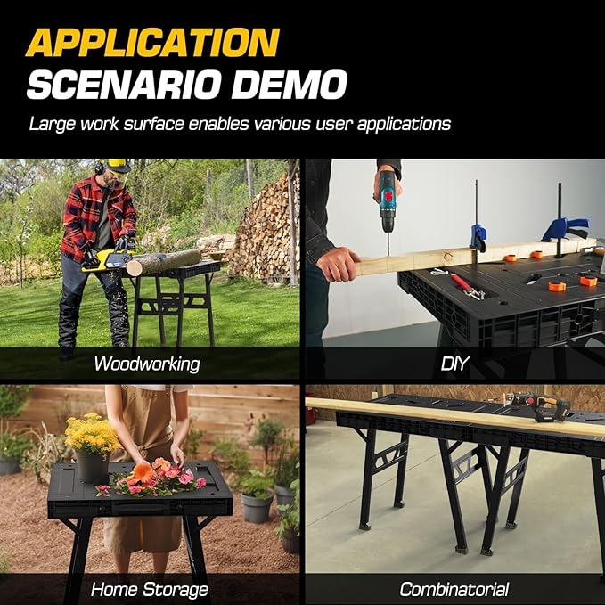 Express Folding Worktable, Easy Setup Portable Folding Workbench, 34" W x 24" D Lightweight Versatile Worktable with 1650 Lbs Load Capacity Work Benches for DIY Home Improvements Professional Worksite