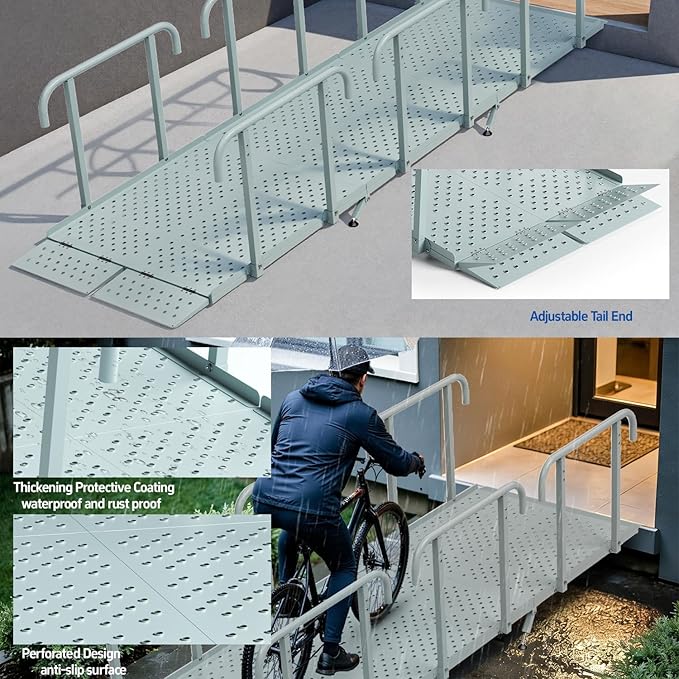 10'L x 36" W Portable Wheelchair Ramp with Handrails, Non-Slip Heavy Duty Handicap Ramp 850lbs Load Capacity, Wheelchair Ramp for Home Steps, Stairs, Doorway