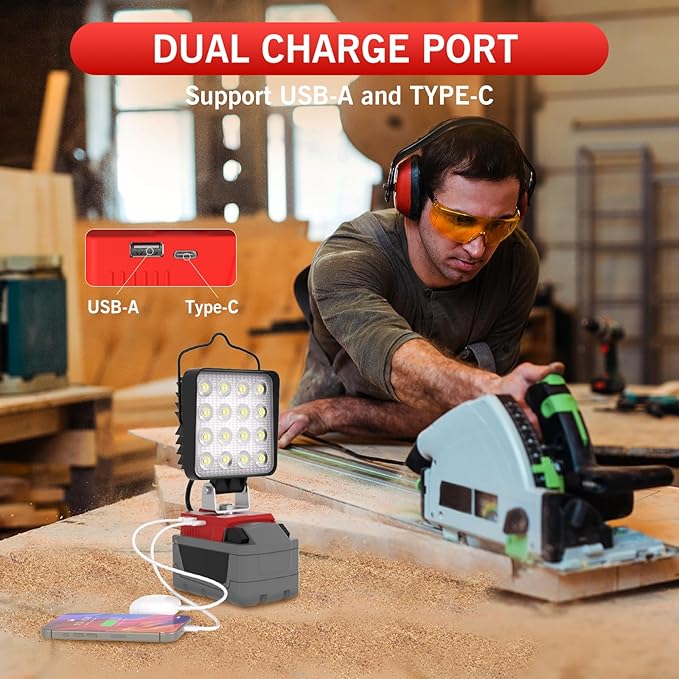 96W 10000LM LED Work Light for Milwaukee m18 18v Battery - Cordless Work Light w/USB & Type C Charging Port 180° Adjustable Angle Portable Flood Light Flashlight,Fathers Day Tool Gifts for Men Dad