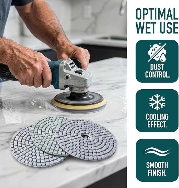 9 PCS 7 Inch Diamond Polishing Pads Kit Wet/Dry 50-10000 Grit for Concrete,Stone Edge,Granite,Tile,Marble,Rock,Countertop,Quartz,for Drill Grinder Polisher
