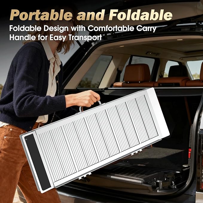 3FT Foldable Wheelchair Ramp Portable | Lightweight Aluminum Folding Ramp with Non-Slip, 600LBS Capacity for Steps, Low Curbs, Doorway & Threshold, Use with Walker, Mobility Scooter or Cart