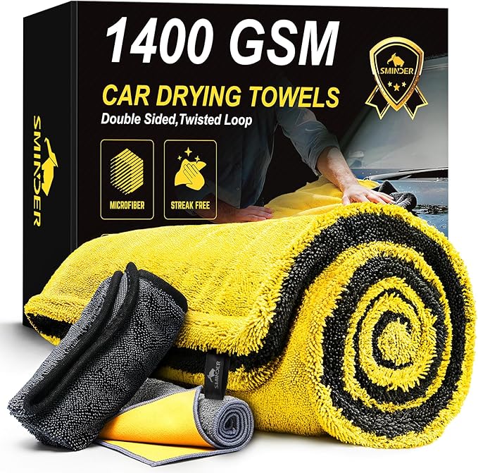 1400 GSM Car Drying Towels Car Detailing– XXL Microfiber Towels for Cars, Trucks (48" x 24"), Ultra-Absorbent, Streak-Free, Scratch-Free, No Water Spots, Double-Twist Pile & Edgeless Design
