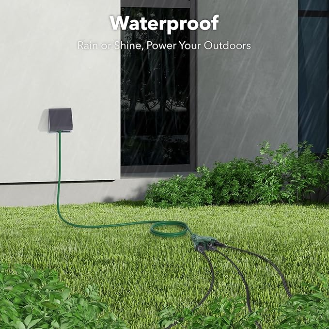 BN-LINK 2-Pack 15Ft Outdoor Extension Cord with 3 Outlets 16/3 SJTW Power Cord, 3-Prong Grounded Plug, for Landscaping & Holiday Decorations, ETL Listed