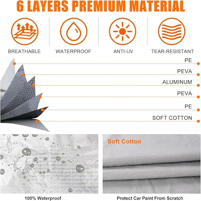 Waterproof Car Cover Replace for Tesla Cybertruck, 6 Layers Silver All Weather Full Car Covers with Zipper Door & Windproof Bands for Snow Rain Dust Protection