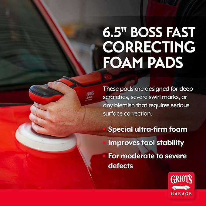 Griot's Garage BOSS 6.5" Fast Correcting Foam Pads for Car Polishing and Detailing, Buffing Pads for Moderate to Severe Scratch Removal, Set of 2
