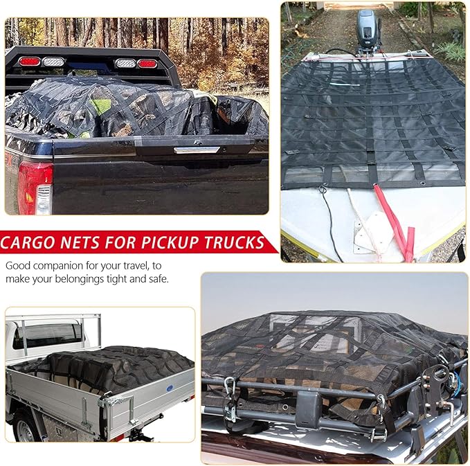Surmountway Cargo Net for Pickup Truck Bed with Mesh(96" x 80"), Truck Bed Cargo Net Capacity 1100LBS, Heavy Duty Cargo Nets with Adjustable Cam Buckles & S-Hooks, Truck Cargo Net for Trailer Trucks