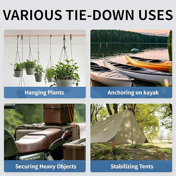 Longer 15ft Ratchet Straps Ropes Tie Down Rope Strap Small Mini Reflctive Outdoor Windproof Rope Roller Adjustable Camping Tent Hanger Grow Light Kayak Paracord 4 Pack 1/8"
