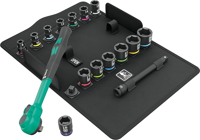 WERA - 05005530001-8100 SB 12 Zyklop Comfort Ratchet Set, reversing Lever, 3/8" Drive, Metric, 16 Pieces