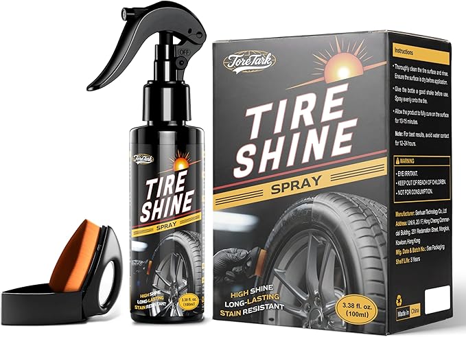 Ceramic Tire Shine Spray — High-Gloss Wet Look Tire Coating with Ultra-Dense Nylon Brush Applicator, UV Protection, Long-Lasting Shine for Car Truck RV Motorcycle (3.4 Fl Oz)