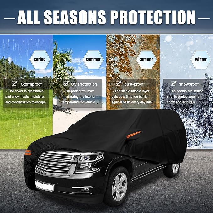 X AUTOHAUX Car Cover for Chevrolet Tahoe 4 Door 2007-2020 Aluminum Film Outdoor Waterproof Sun Rain Snow Hail Protection with Driver Door Zipper