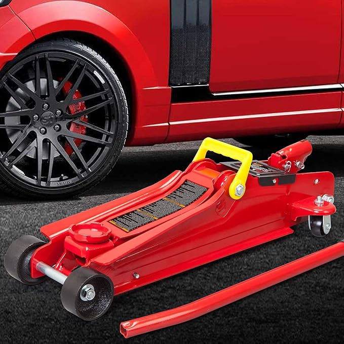 Big RED TAM825051 Torin Hydraulic Low Profile Trolley Service/Floor Jack with Single Piston Quick Lift Pump, 2.5 Ton (5,000 lb) Capacity, Red