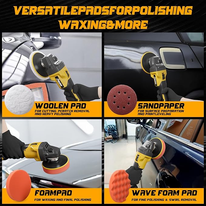 Cordless Buffer Polisher for Car Detailing,7230 RPM Car Buffer Polisher,21V 4.0Ah Li-ion Battery,Cordless Polisher With 29 PCS Car Detailing Kit,for Polishing, Waxing, Boat Sanding, Scratch Removing