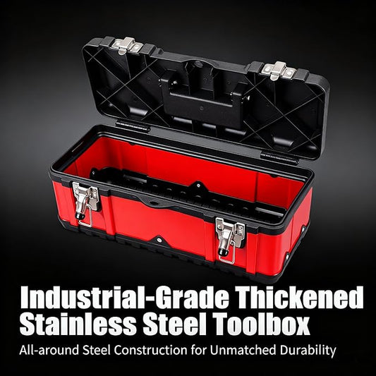 Jack Boss Steel Tool Box 15.5 Inch Small Portable Tool Organizer Box with Built-in Short Non-slip Handle Car Box with Removable tray