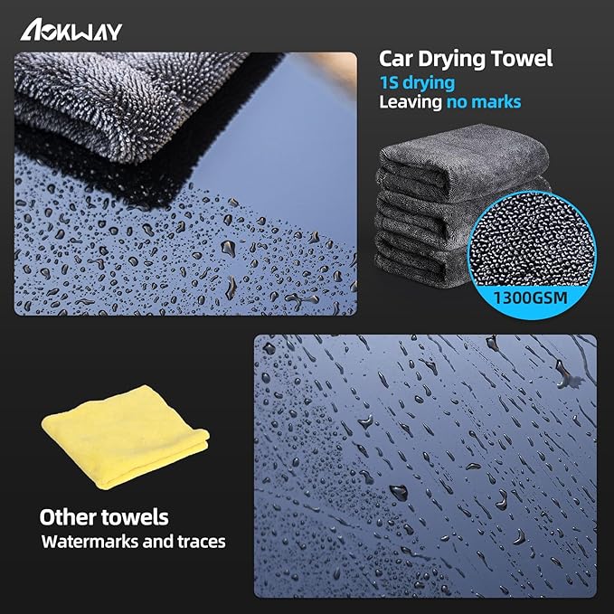 aokway Microfiber Car Drying Towel,Thickened and Absorbent Microfiber Towels, No Streaks Drying Towel car Detailing, Scratch-Free, No Water Spots- 16” x 16”（1 Pack）
