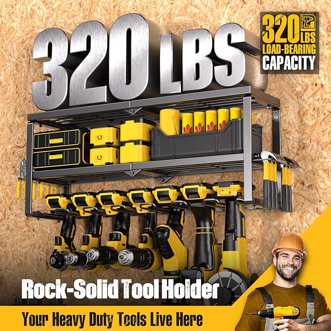 Spampur Power Tool Organizer for Tool Storage, Drill Holder Wall Mount with Screwdriver Organizer, Tool Holder for Garage Wall Organization, Heavy Duty Metal Tool Shelf with Battery Holder