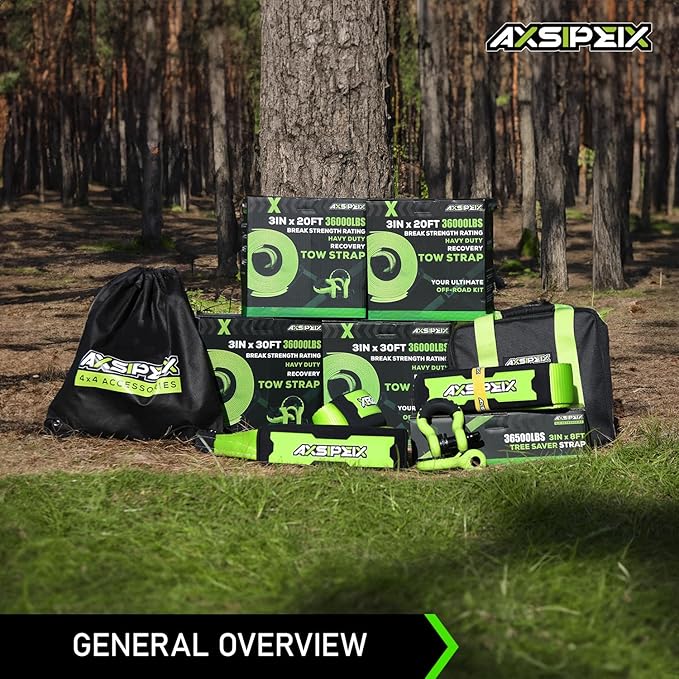 Heavy Duty Recovery Tow Strap 3 in x 30ft, Certified 36000Lbs Break Strength, Heavy Duty Reinforced Draw String, D - Ring Shackles, Tool Storage Bag are Included, Reinforced Loop Straps