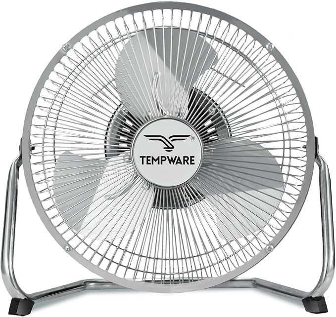 TEMPWARE 9 inch Floor Fan, 3-Speed Portable Metal Fan with Adjustable Tilt, Quiet Small Cradle Floor Fan for Home, Office, Bedroom
