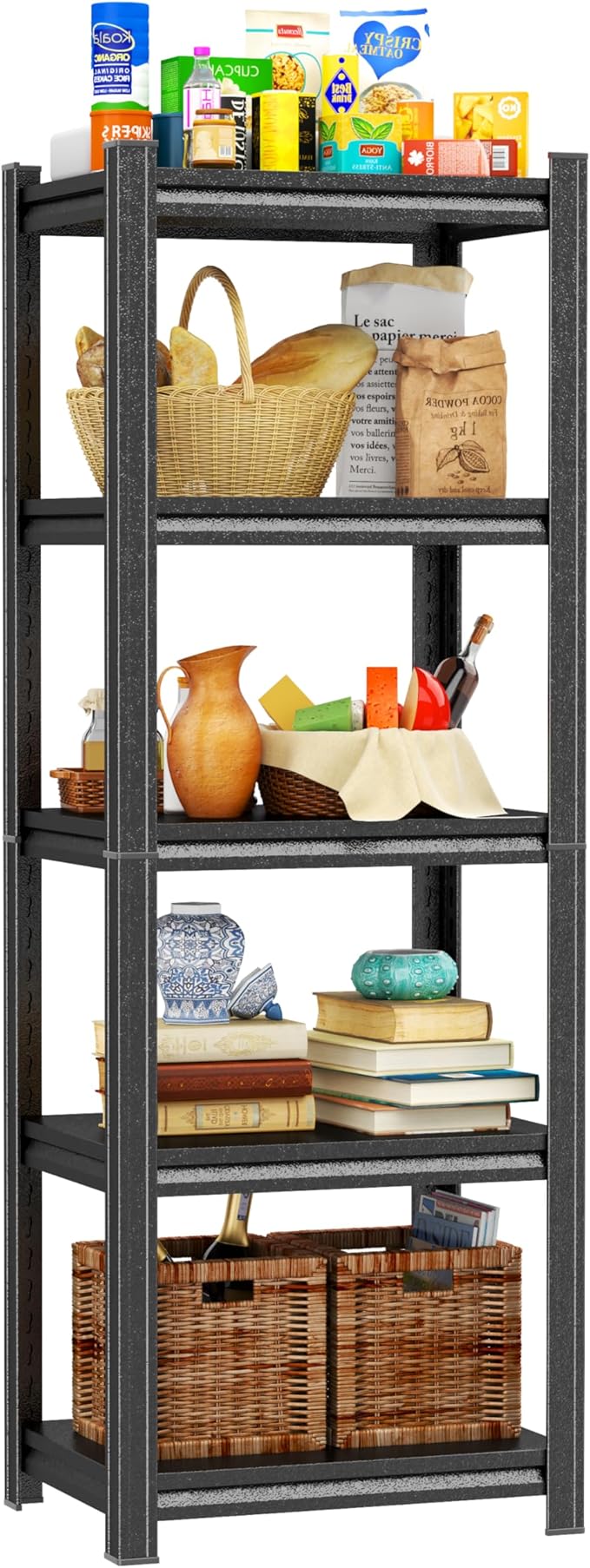 PRESTELION 63" H Storage Shelves 5 Tier Metal Shelf 2000LBS Garage Shelving Unit Adjustable Storage Rack for Basement, Warehouse, Pantry, Closet, Kitchen 63" H x 15.7" W x 11.8" D, Black